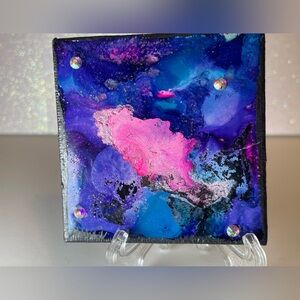 Abstract Blue and Pink Blacklight Resin Art Piece